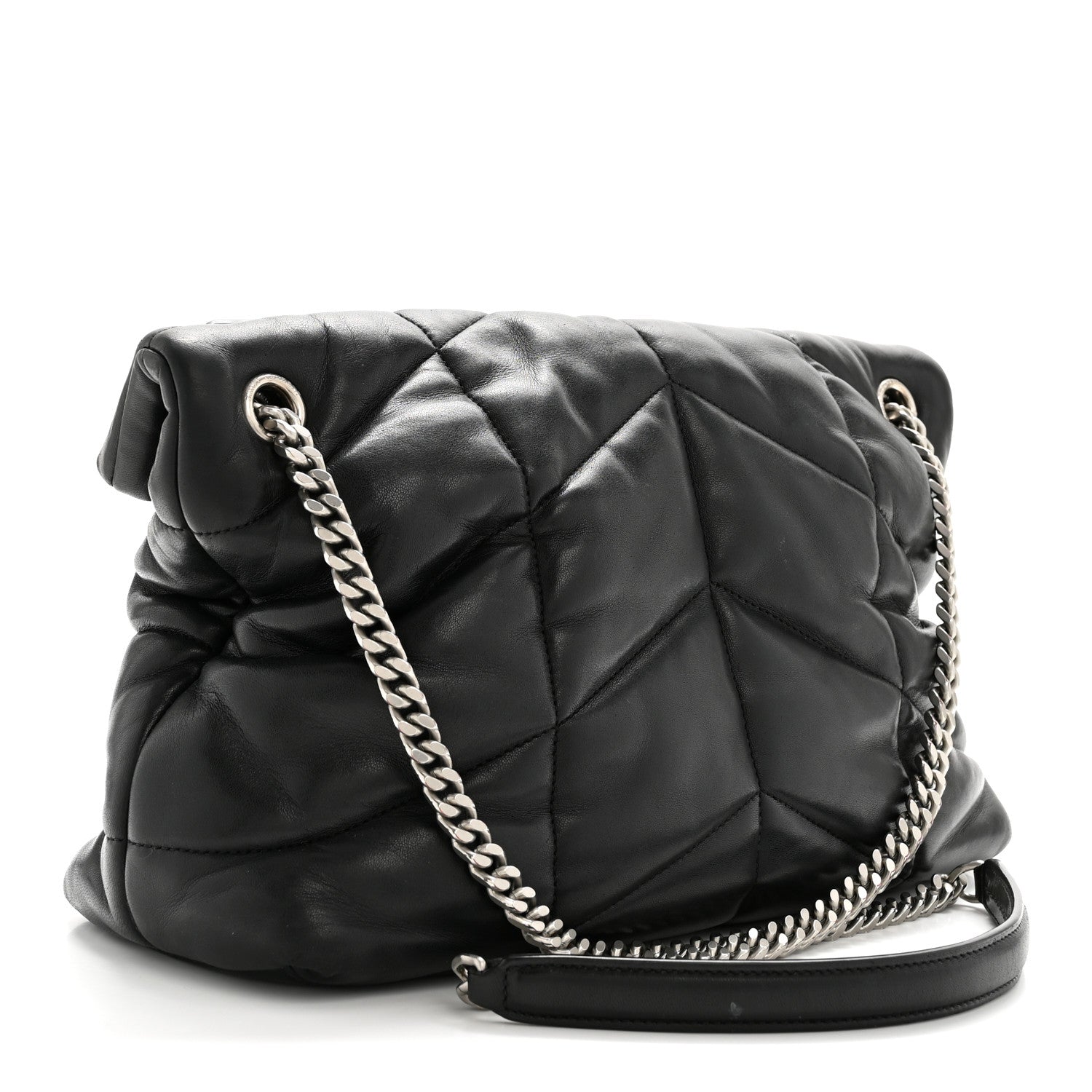 Saint Laurent Lambskin Quilted Medium Loulou Puffer Monogram Chain Satchel Black 3 of 13