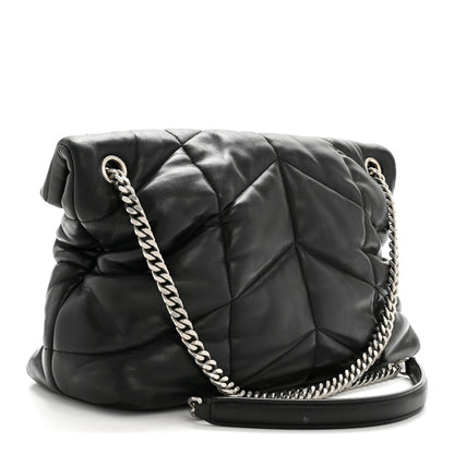 Saint Laurent Lambskin Quilted Medium Loulou Puffer Monogram Chain Satchel Black 3 of 13