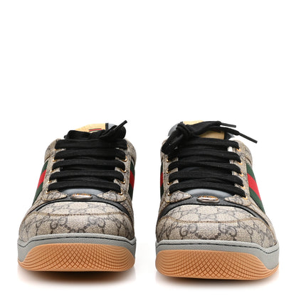 Gucci GG Supereme Monogram Miro Soft Calfskin Web Mens Screener Sneakers 9 Beige Ebony Black New Platinum 3 of 9