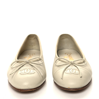 Chanel Lambskin Cap Toe CC Ballerina Flats 36 Beige 2 of 10