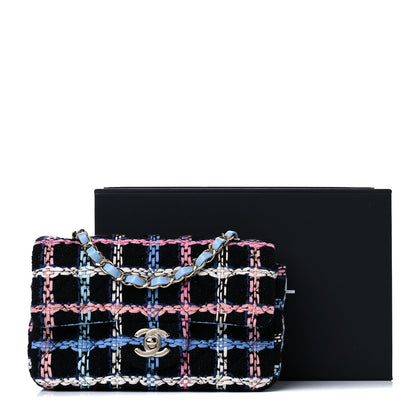 Chanel Tweed Quilted Mini Rectangular Flap Black Pink Blue Ecru 10 of 10