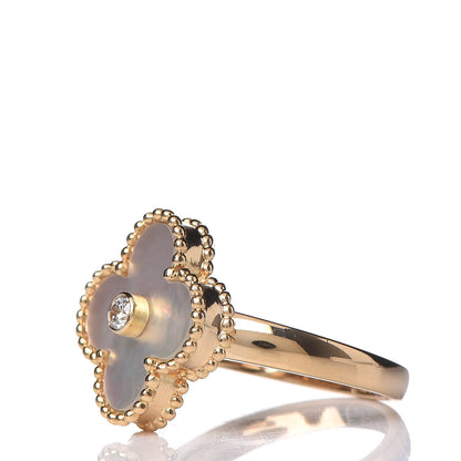 Van Cleef & Arpels 18K Yellow Gold Diamond Mother of Pearl Vintage Alhambra Ring 47 4 3 of 5