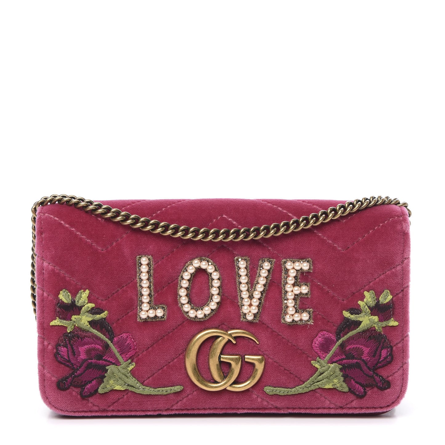 Velvet Matelasse Love Embroidered GG Marmont Mini Bag Light Raspberry Rose