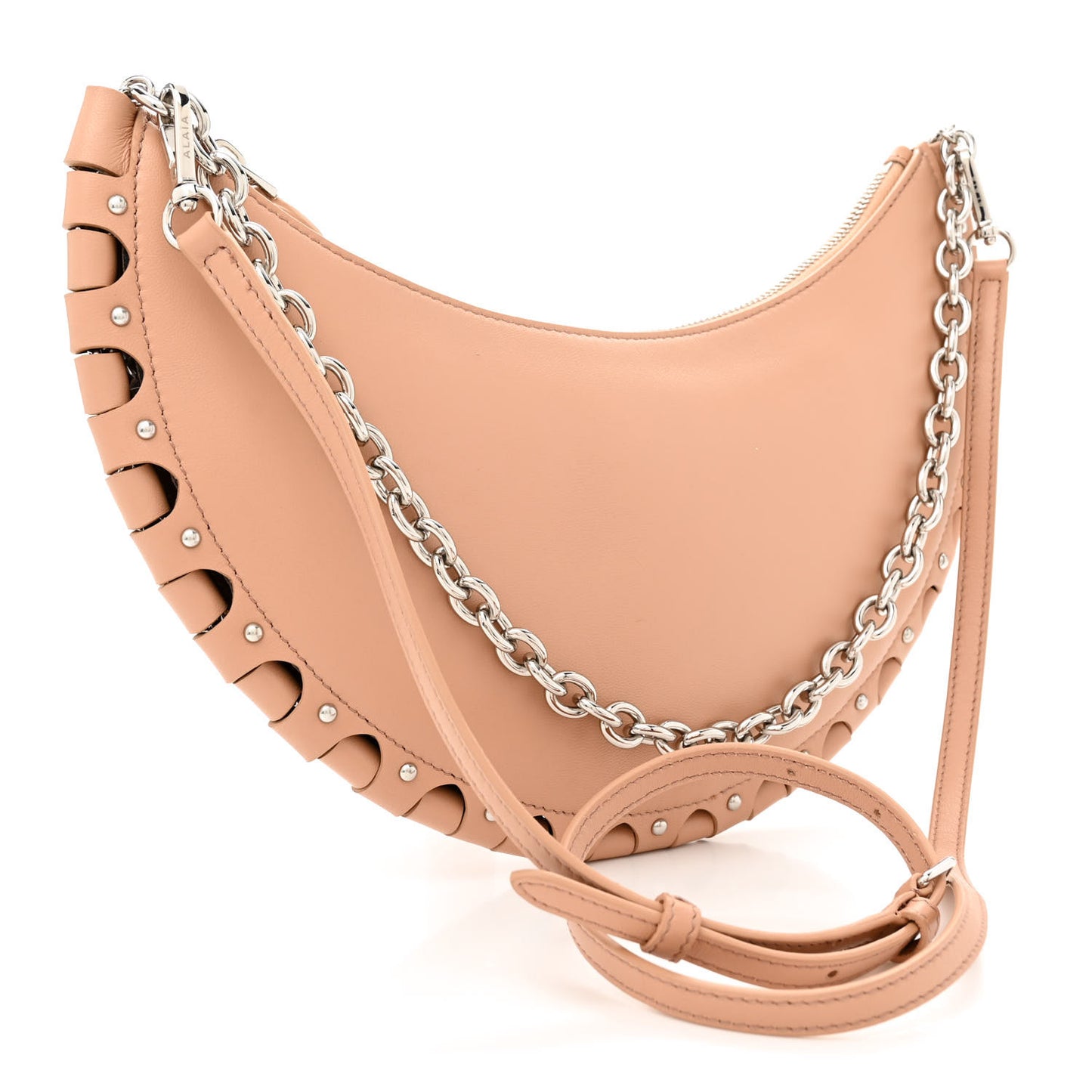 Lambskin Studded Chain Demi Lune Bag Nude