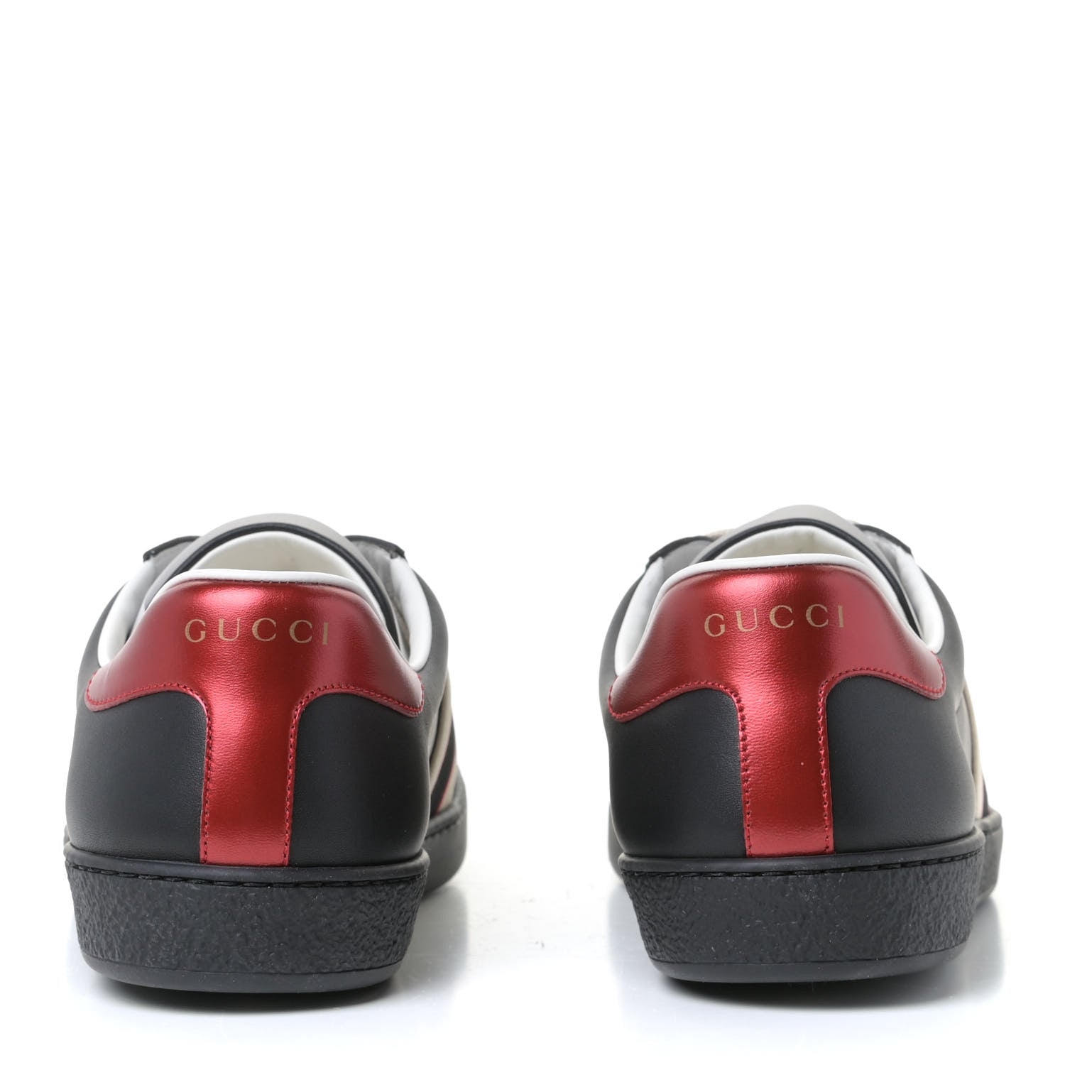 Gucci Calfskin Stripe Mens New Ace Sneakers 7 Black Ecru Red Flame 5 of 11