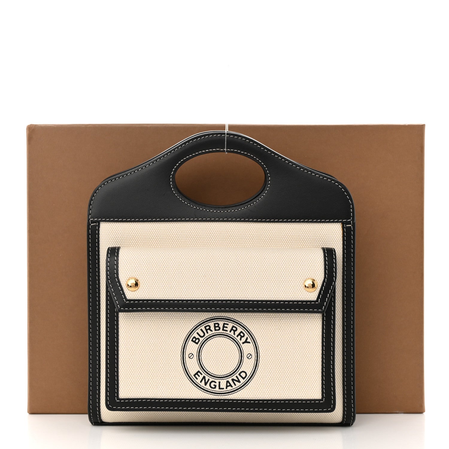 Burberry Canvas Smooth Calfskin Two Tone Mini Pocket Bag White Black 10 of 10