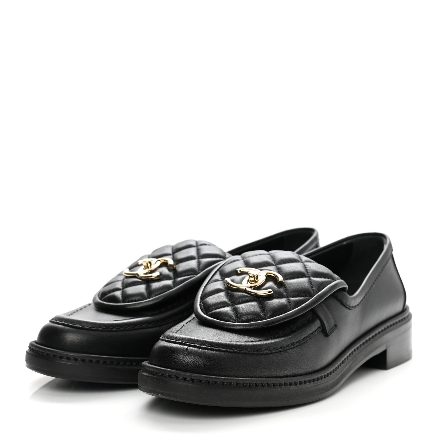 Chanel Lambskin Quilted CC Turnlock Loafers 38 Black 3 of 9