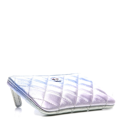 Chanel Gradient Metallic Calfskin Quilted Small Cosmetic Pouch Silver Blue Yellow Purple 4 of 8
