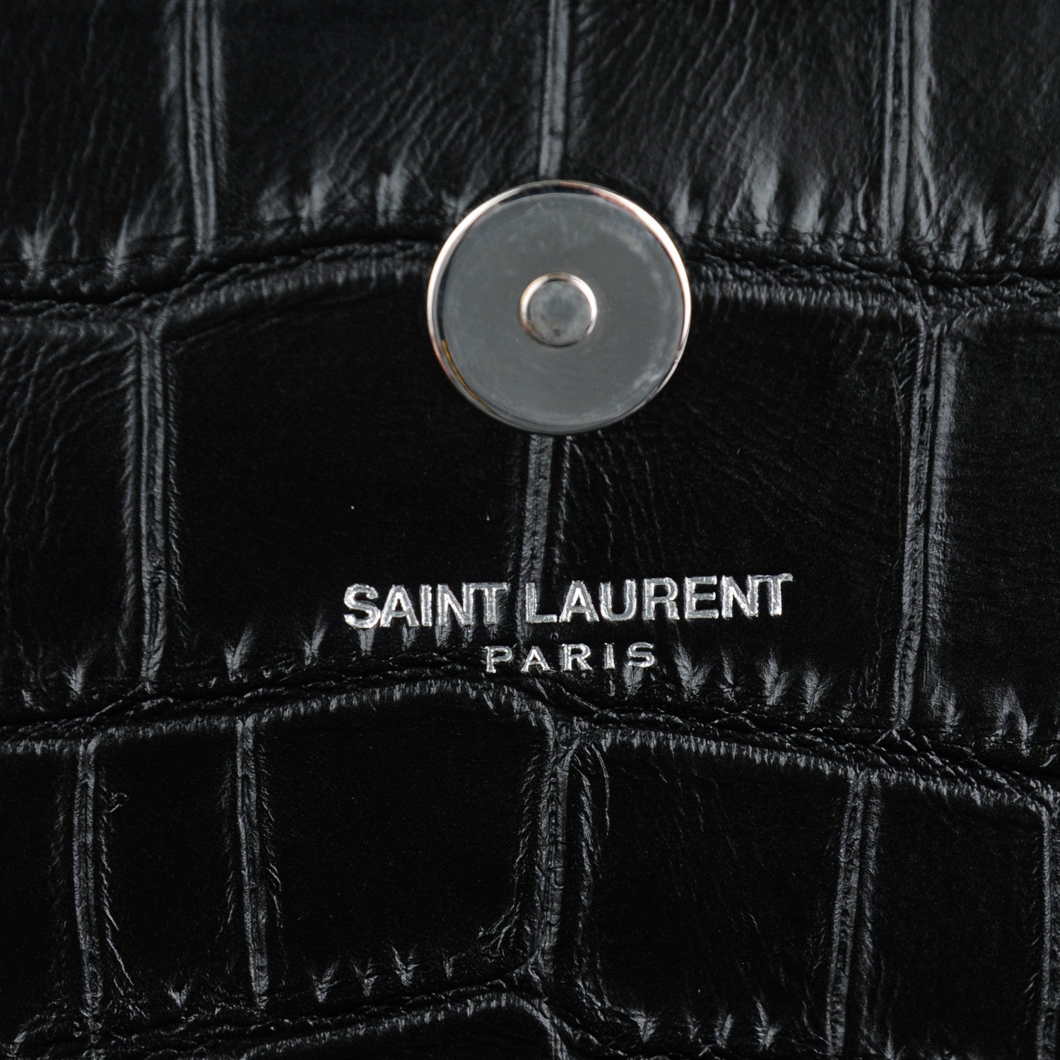 Saint Laurent Calfskin Crocodile Embossed Classic Kate Monogram Clutch Black 6 of 7