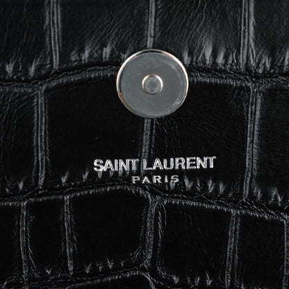 Saint Laurent Calfskin Crocodile Embossed Classic Kate Monogram Clutch Black 6 of 7