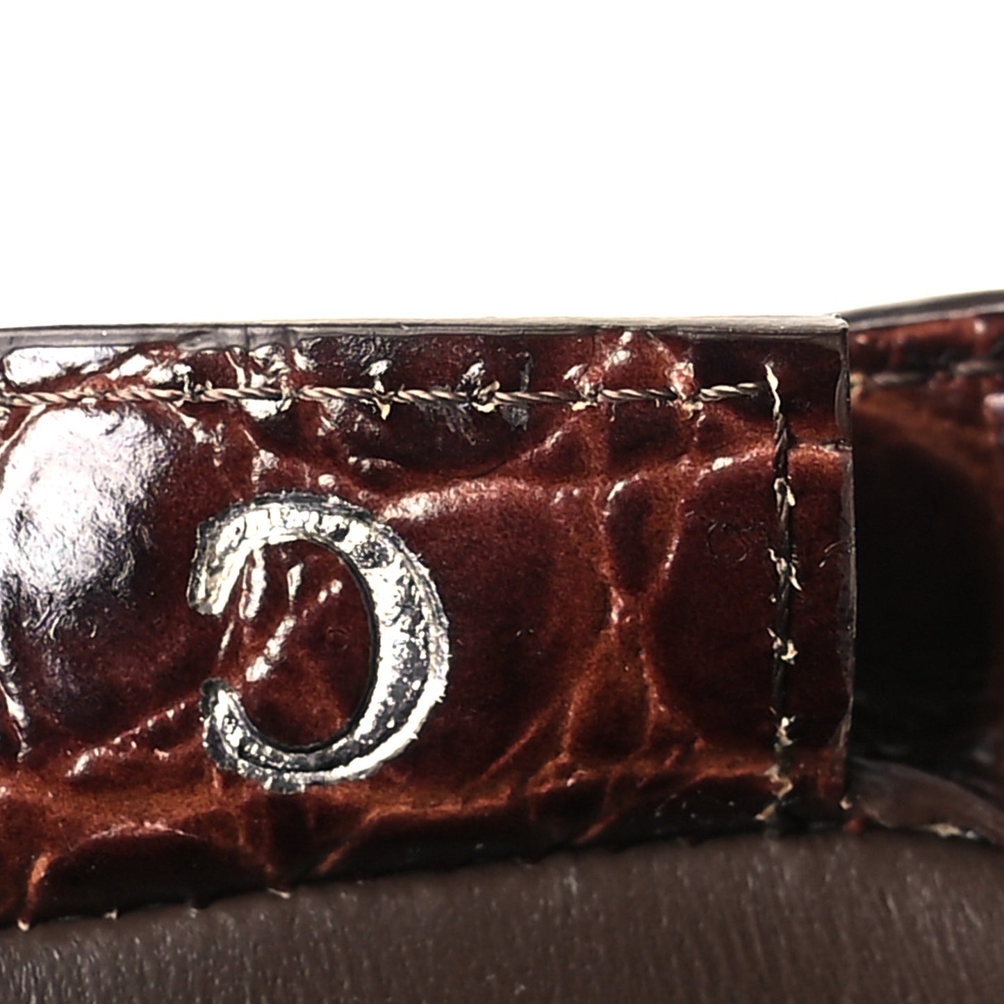 Calfskin Crocodile Embossed Large Cut Out Shoulder Bag Brown