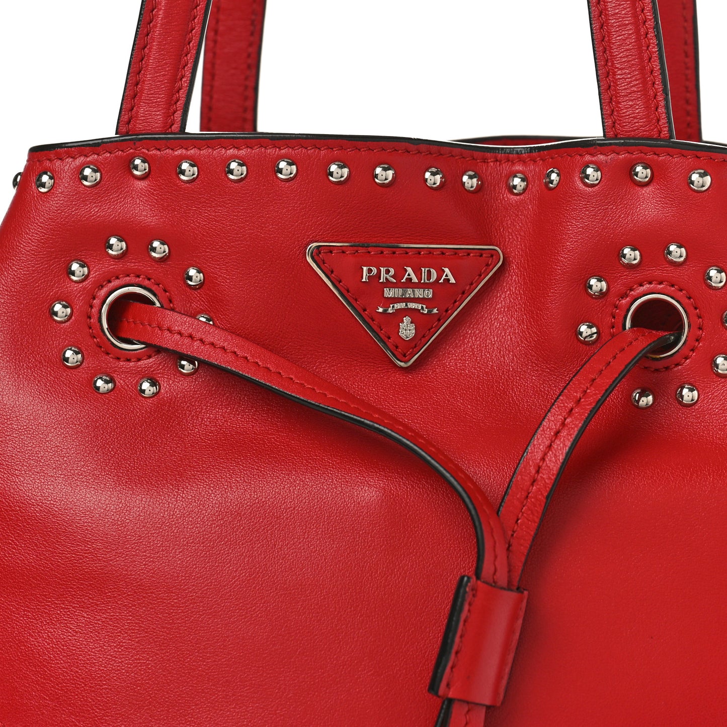 Soft Calf Studded Bucket Bag Rosso