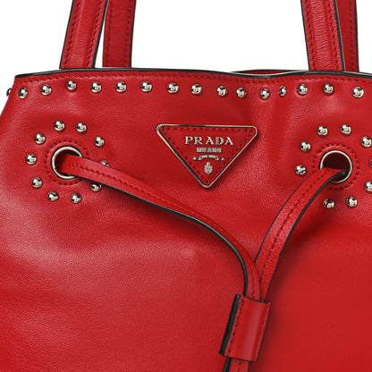 Prada Soft Calf Studded Bucket Bag Rosso 7 of 10