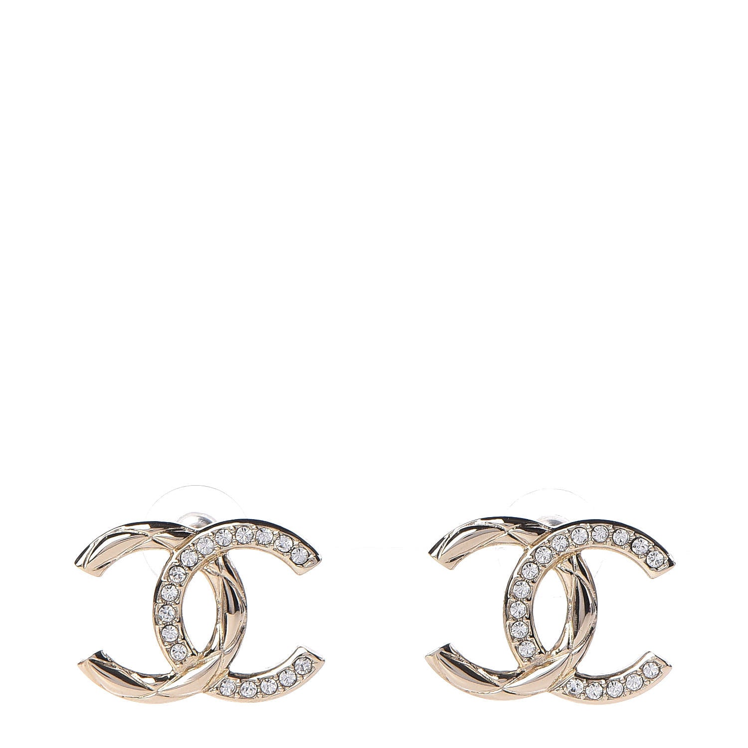 Chanel Crystal Glitter Quilted CC Earrings Light Gold 1 of 5
