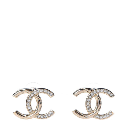 Chanel Crystal Glitter Quilted CC Earrings Light Gold 1 of 5