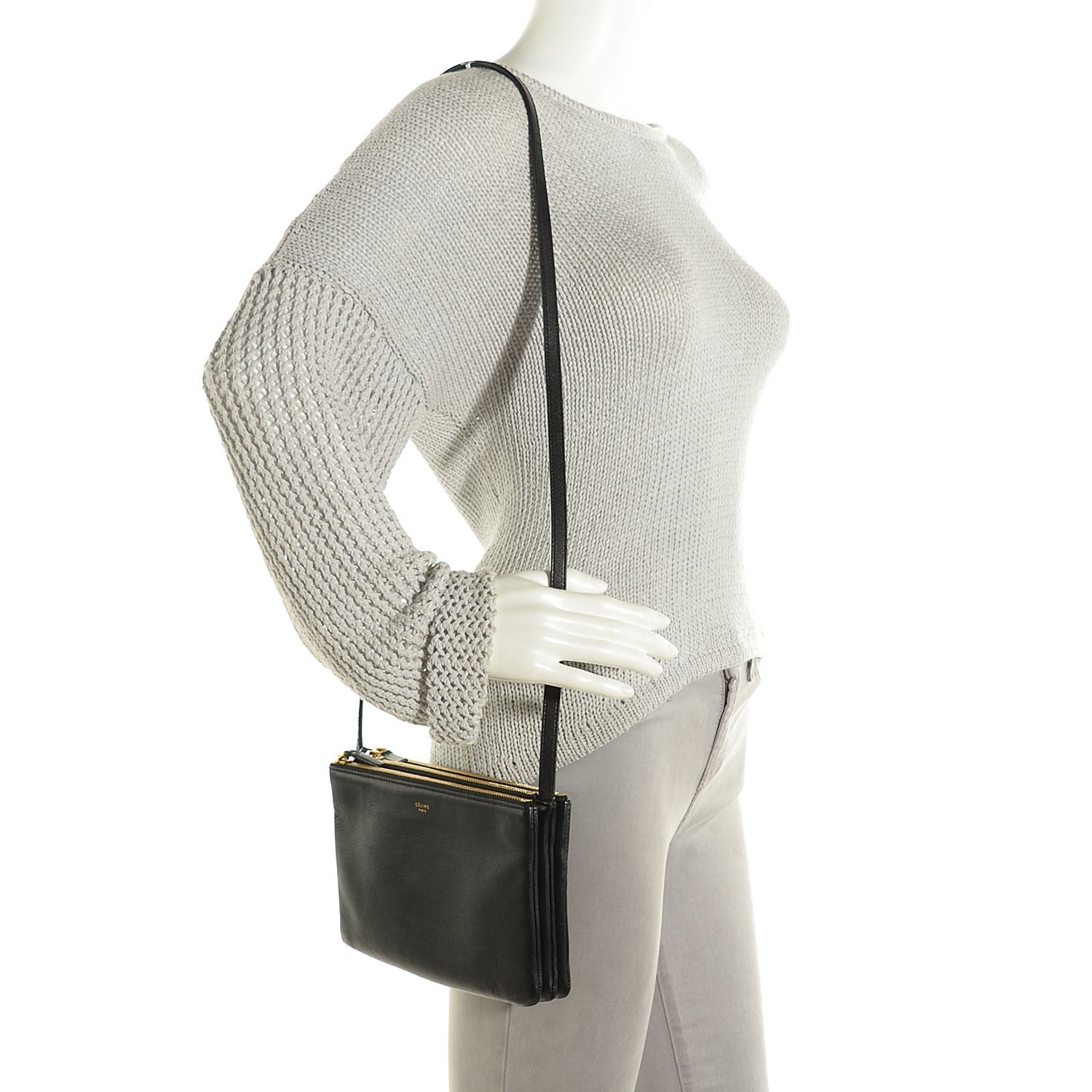 Celine Lambskin Small Trio Crossbody Bag Black 2 of 7