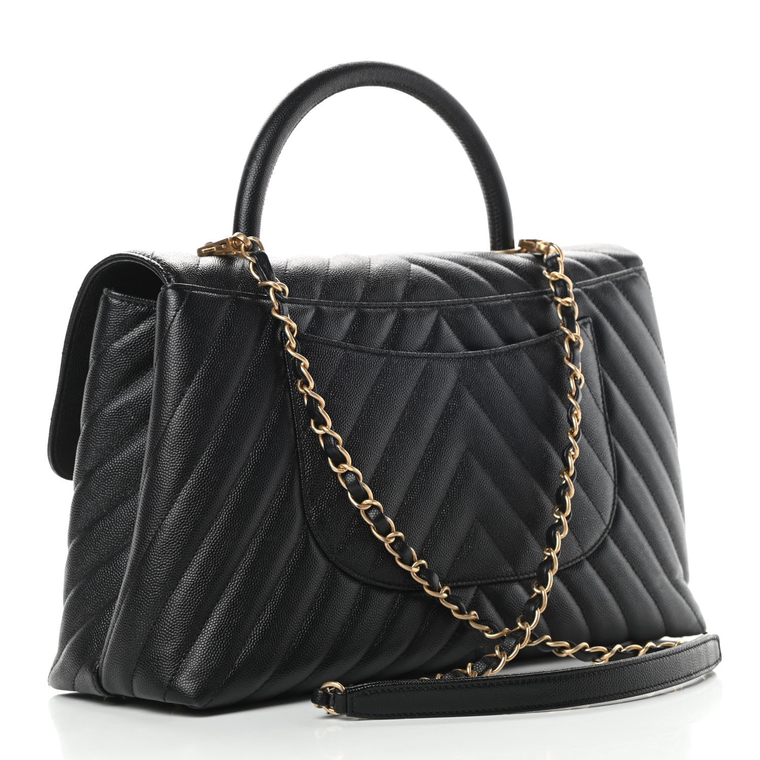 Chanel Caviar Chevron Quilted Medium Coco Handle Flap Black 3 of 16