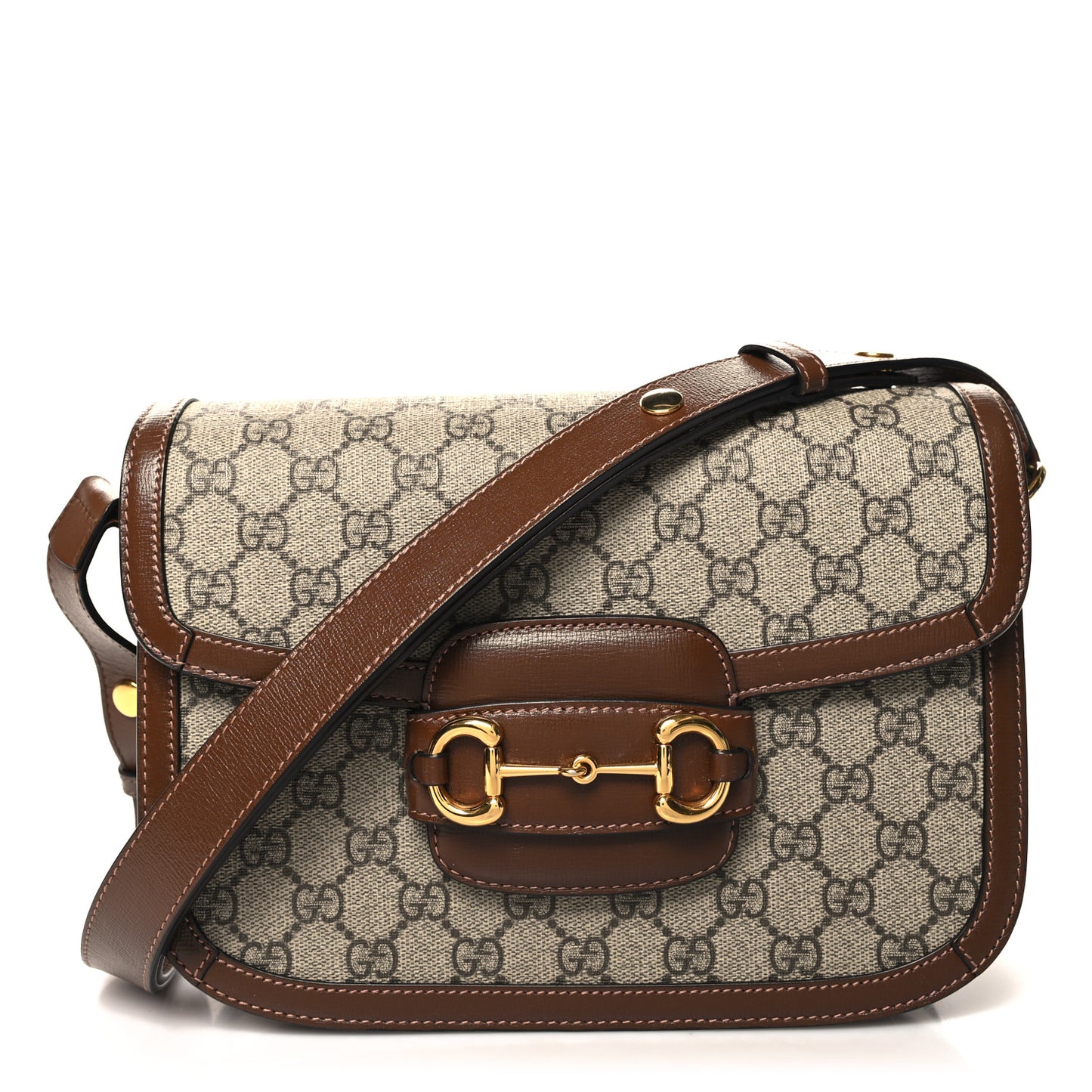 GG Supreme Monogram Horsebit 1955 Shoulder Bag Beige Brown Sugar