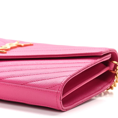 Saint Laurent Grain De Poudre Matelasse Chevron Monogram Chain Wallet Bubblegum 9 of 10