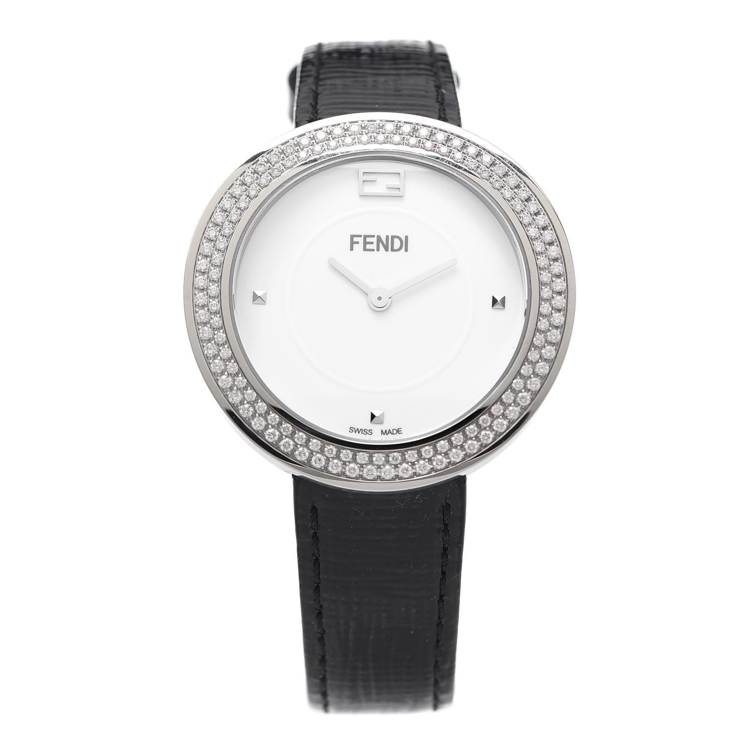 Fendi Stainless Steel Calfskin Diamond Pave Bezel 36mm Fendi My Way Quartz Watch 1 of 3