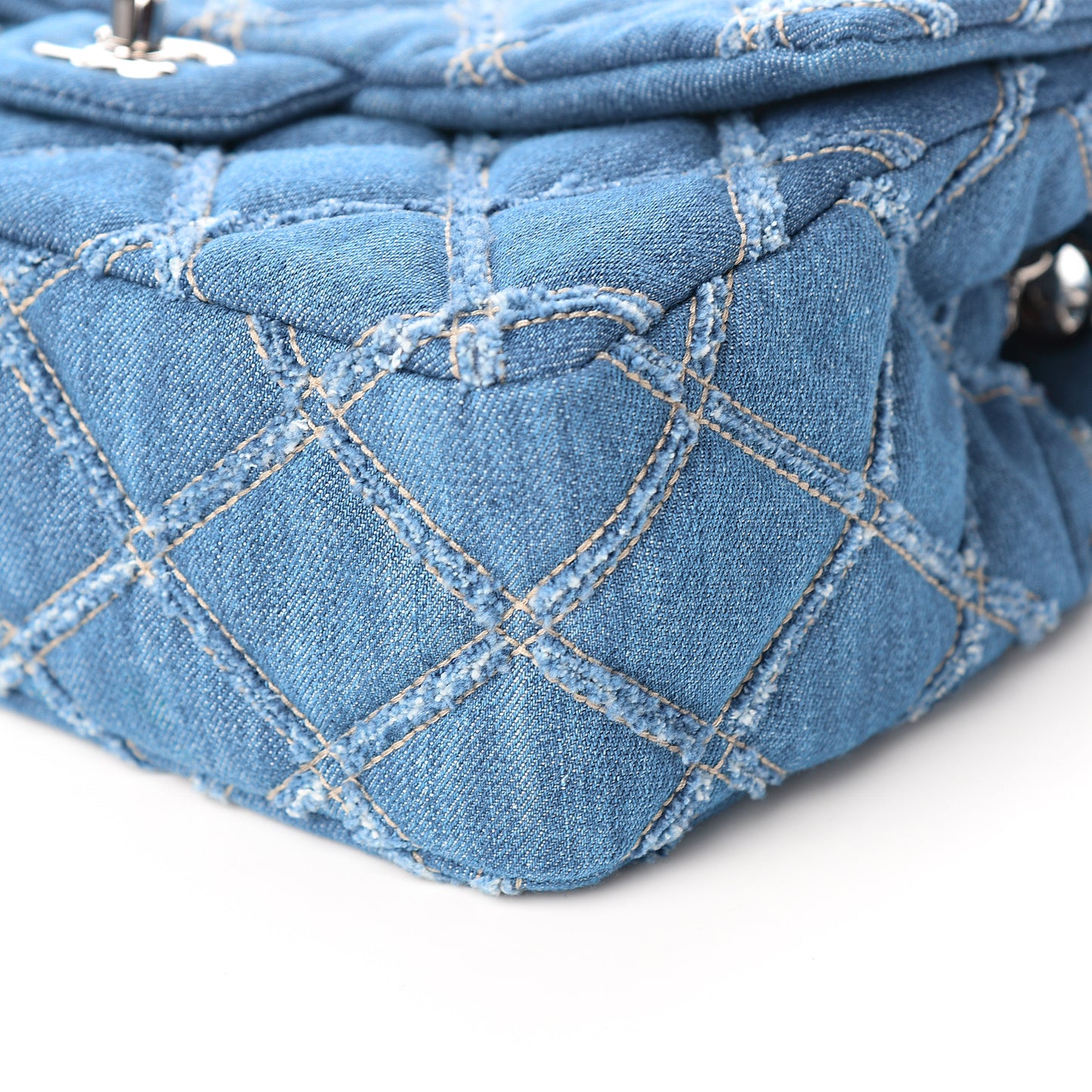 Denim Quilted Medium Distressed Single Flap Blue