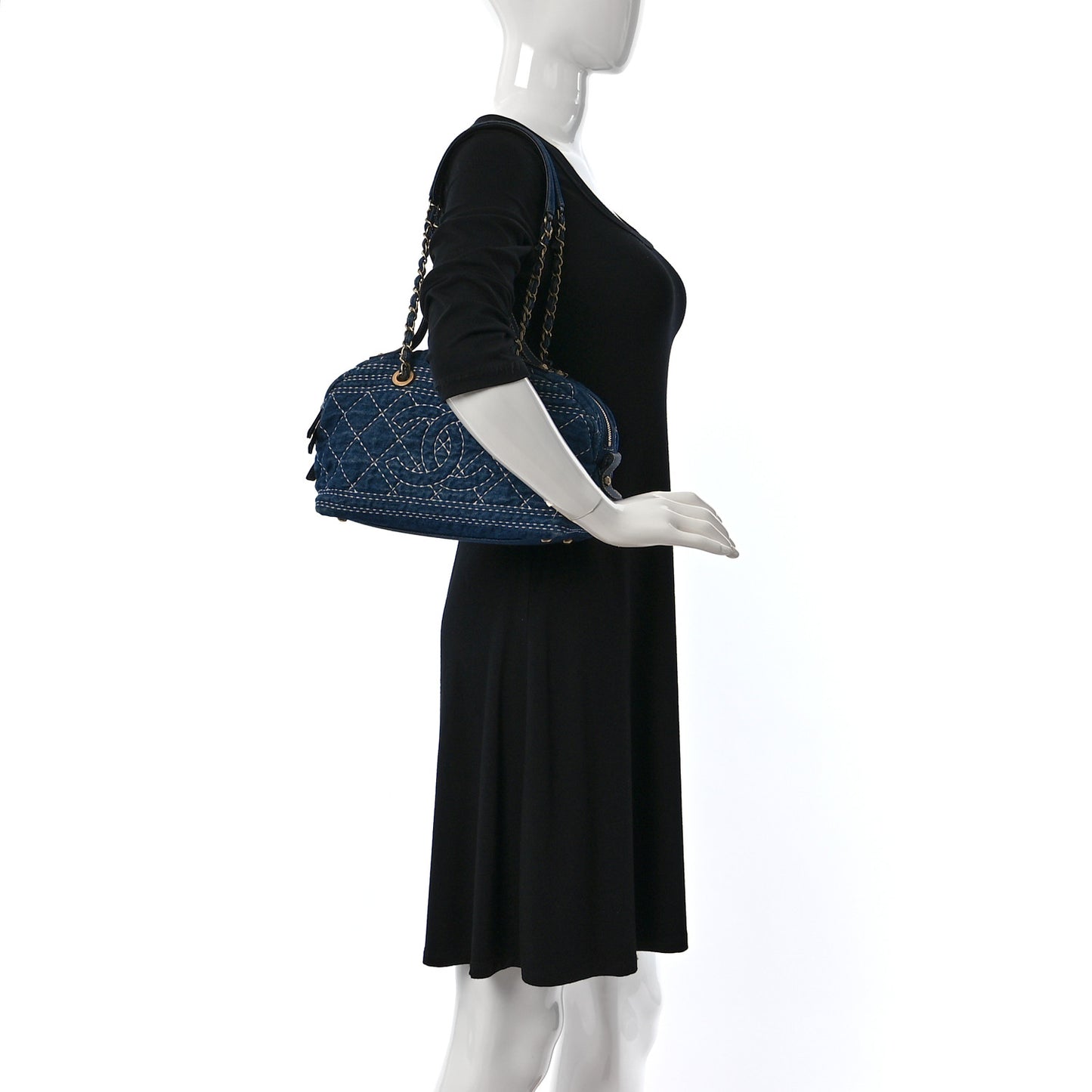 Denim Quilted CC Denim Trip Bowling Bag Blue