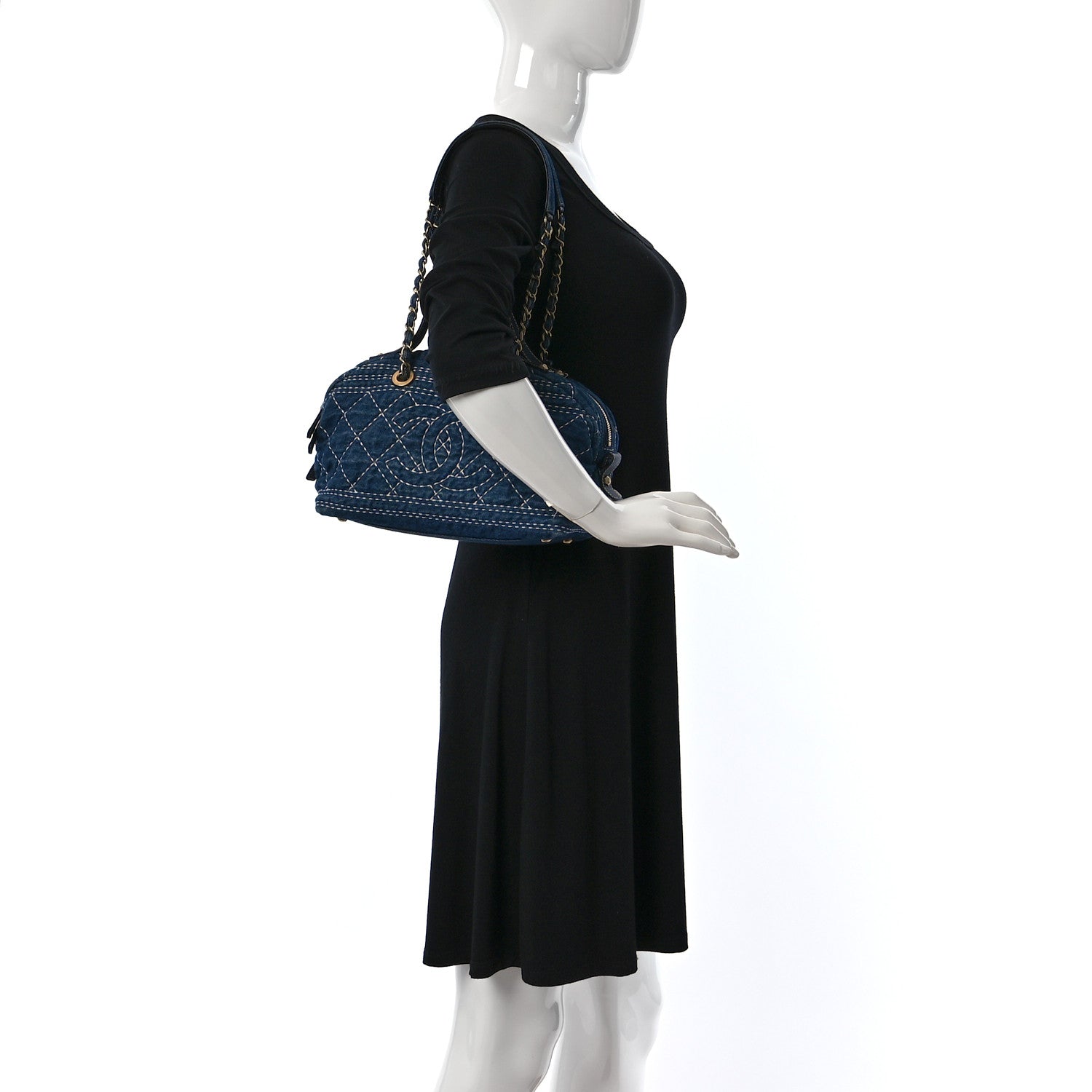 Chanel Denim Quilted CC Denim Trip Bowling Bag Blue 2 of 9