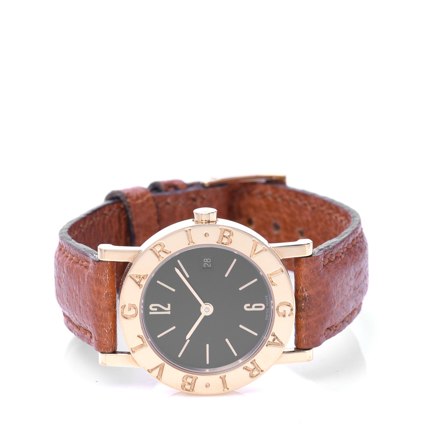 Bulgari 18K Yellow Gold Calfskin 26mm Quartz Watch Black 2 of 6