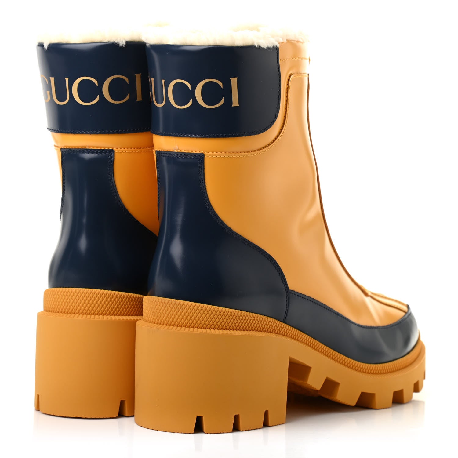 Gucci Smooth Calfskin Zip Rain Boots 38 Blue Agata Crop 4 of 7