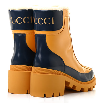 Gucci Smooth Calfskin Zip Rain Boots 38 Blue Agata Crop 4 of 7