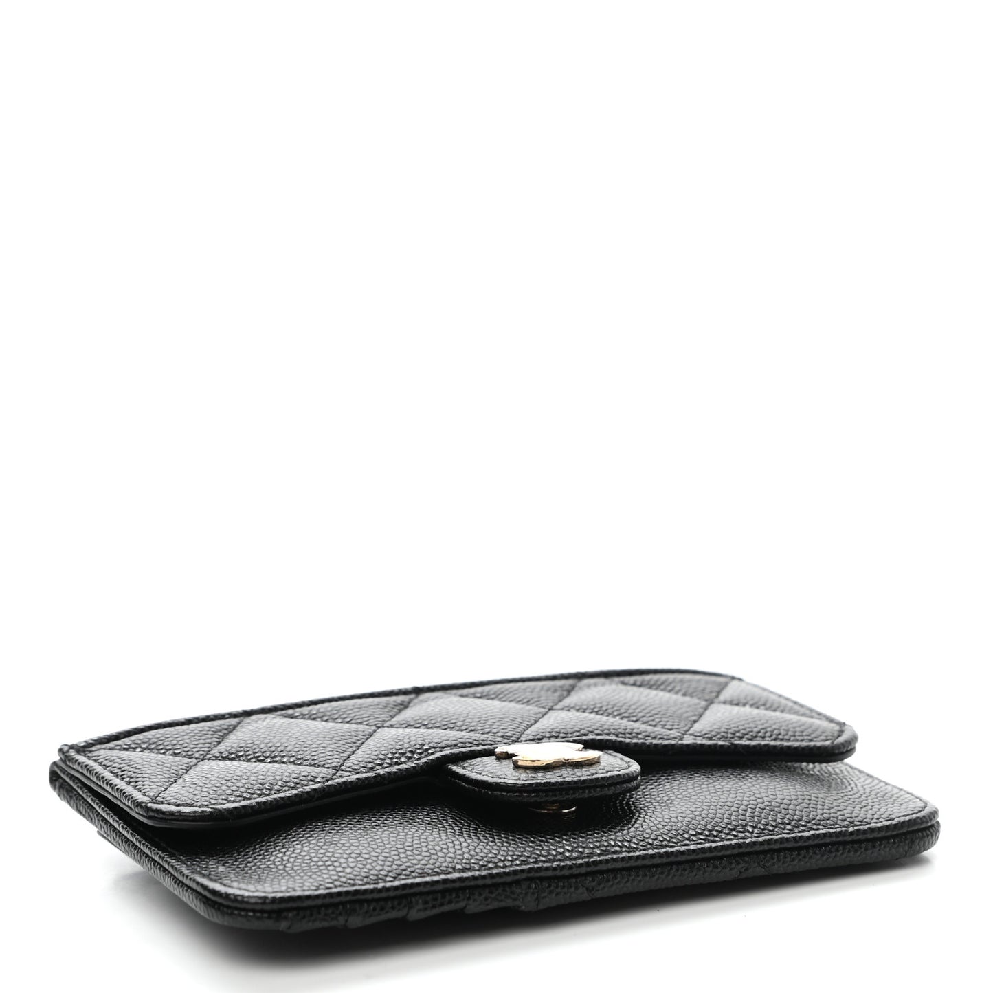 Caviar Quilted Flap Zip Card Holder Black