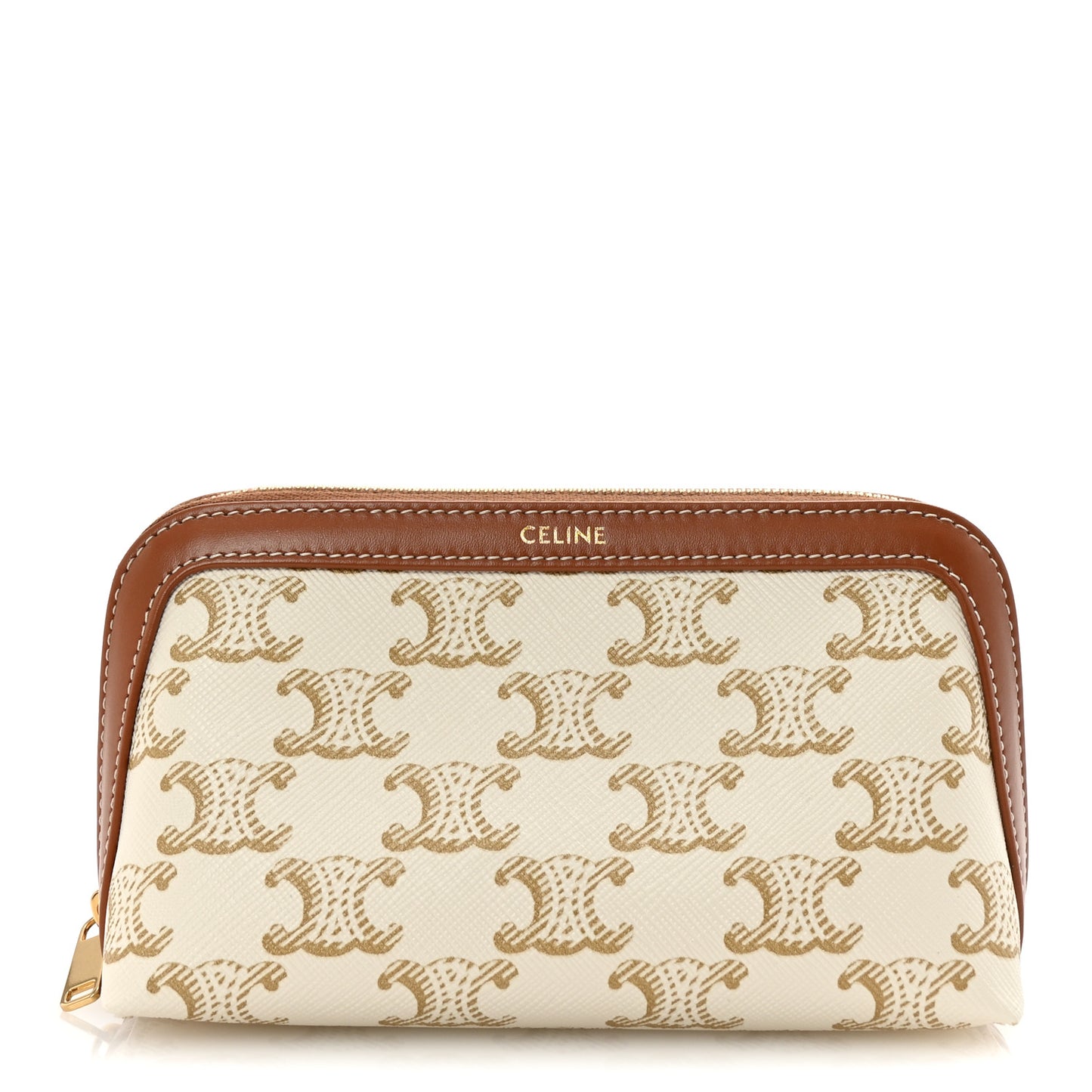 Triomphe Canvas Calfskin Small Cosmetic Pouch White