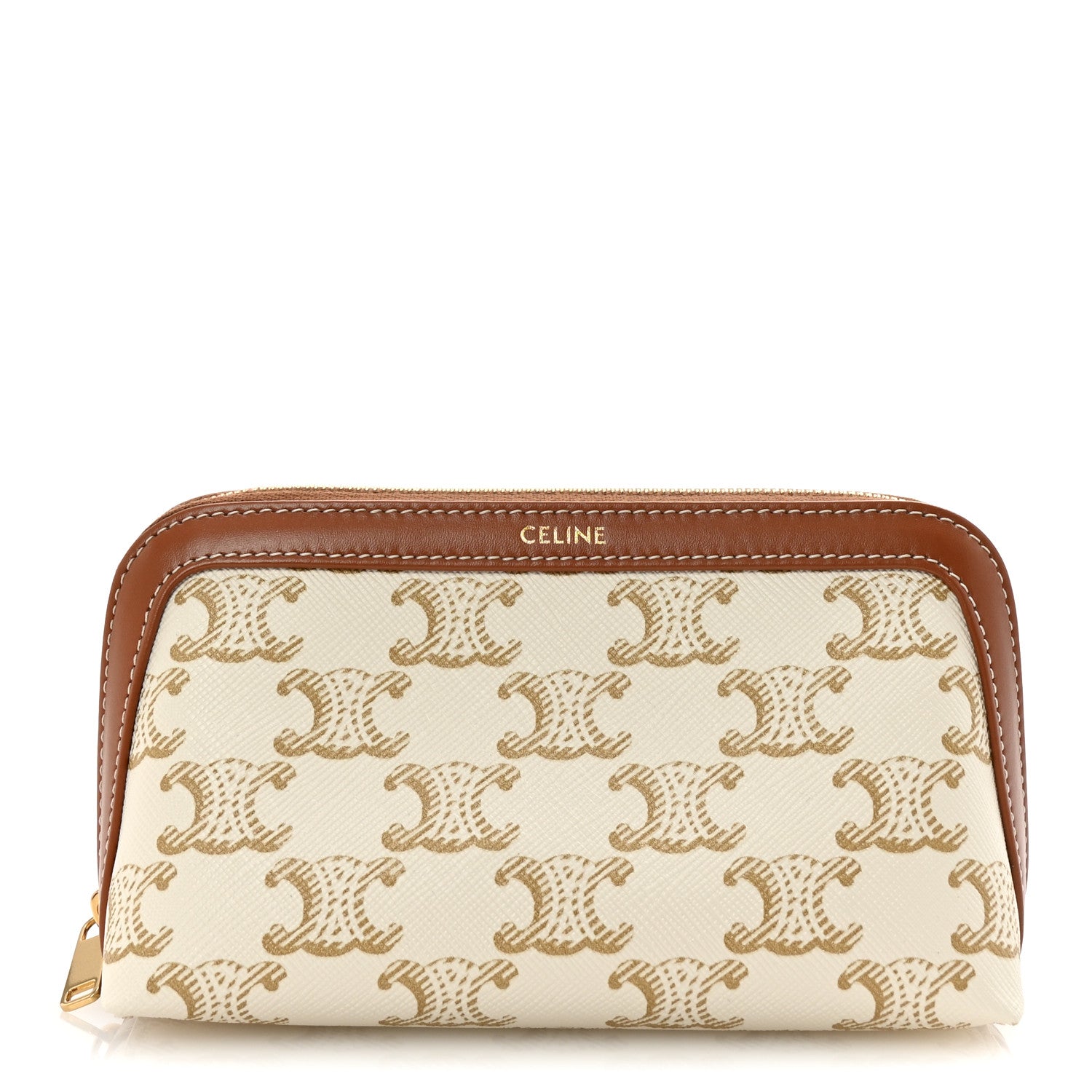 Celine Triomphe Canvas Calfskin Small Cosmetic Pouch White 1 of 6