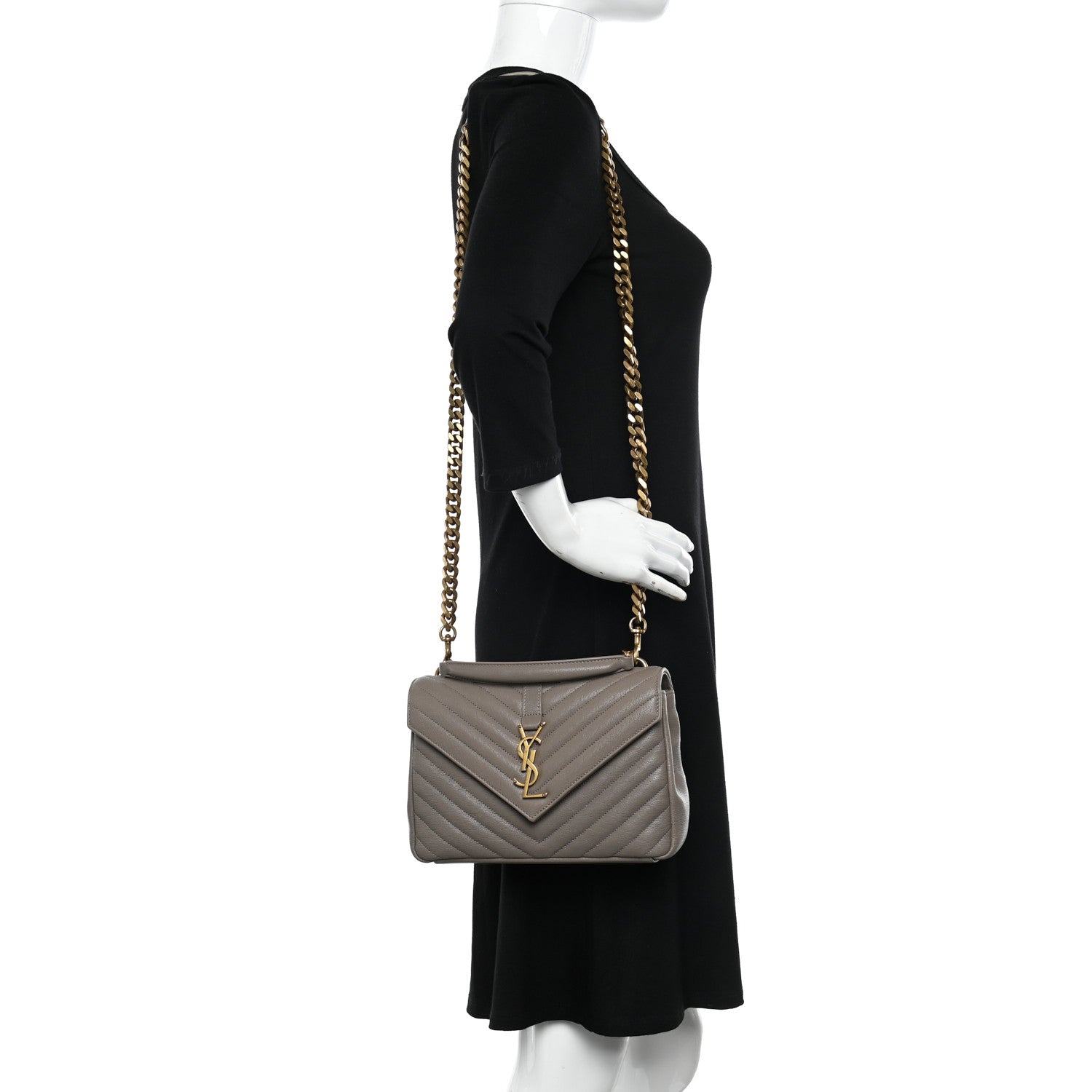 Saint Laurent Sheepskin Matelasse Chevron Monogram Medium College Bag Greyish Brown 2 of 11