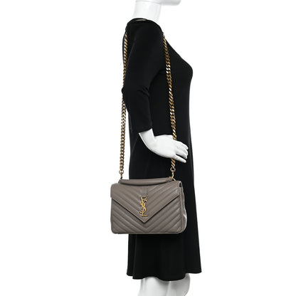 Saint Laurent Sheepskin Matelasse Chevron Monogram Medium College Bag Greyish Brown 2 of 11
