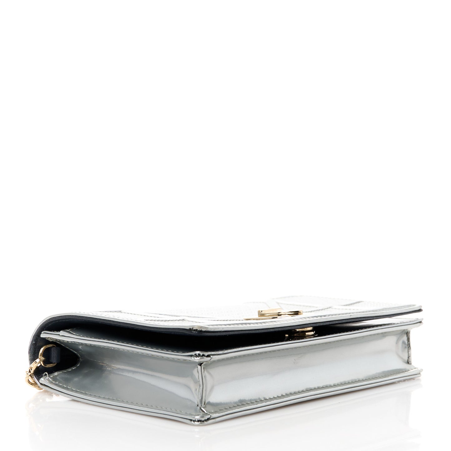 Metallic Patent Micro-Cannage Diorama Wallet on Chain Pouch Silver