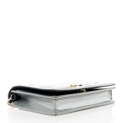 Christian Dior Metallic Patent Micro-Cannage Diorama Wallet on Chain Pouch Silver 4 of 10