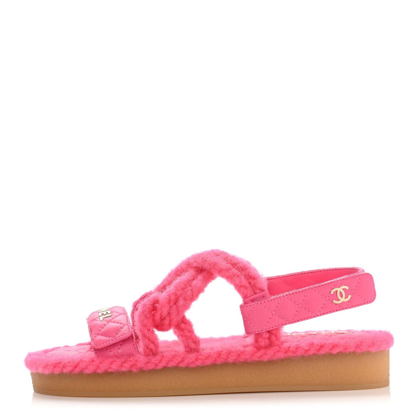Cord Lambskin Quilted Logo Sandals 37 Pink