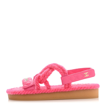 Chanel Cord Lambskin Quilted Logo Sandals 37 Pink 1 of 11