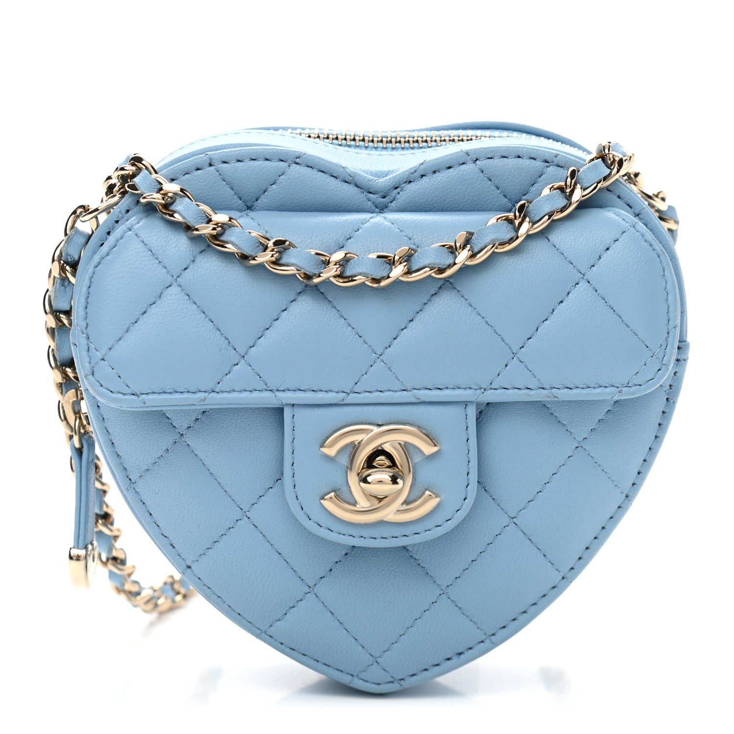 Chanel Lambskin Quilted CC In Love Heart Clutch With Chain Light Blue 1 of 10