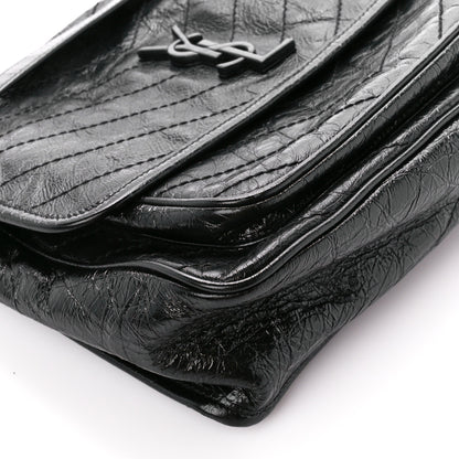 Saint Laurent Crinkled Calfskin Matelasse Monogram Medium Niki Chain Satchel Black 10 of 11