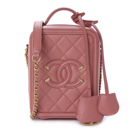 Chanel Caviar Quilted CC North South Filigree Vanity Case Pink 1 of 11