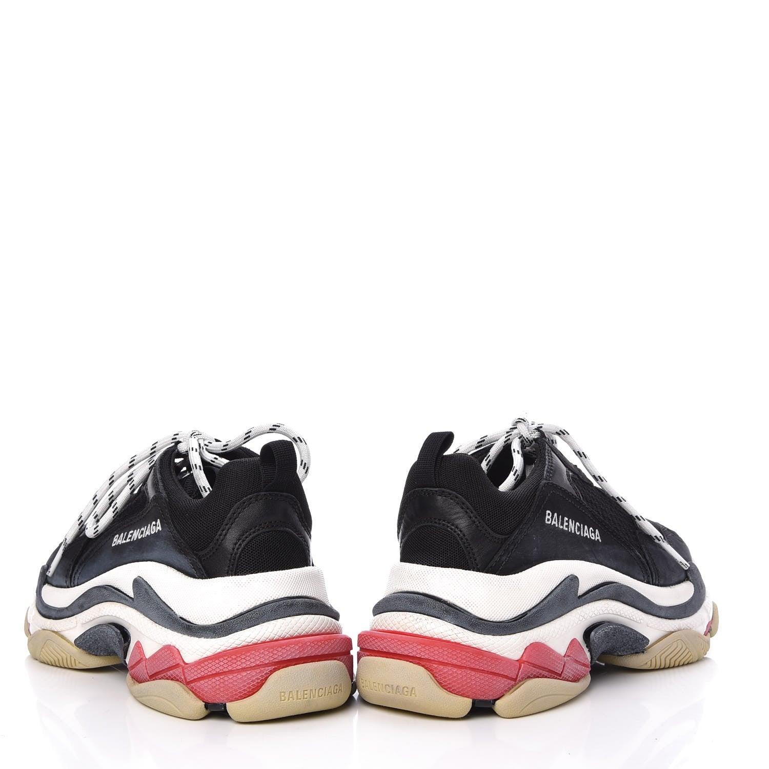Balenciaga Fabric Mesh Washed Effect Womens Triple S Sneakers 37 Black Red 6 of 18