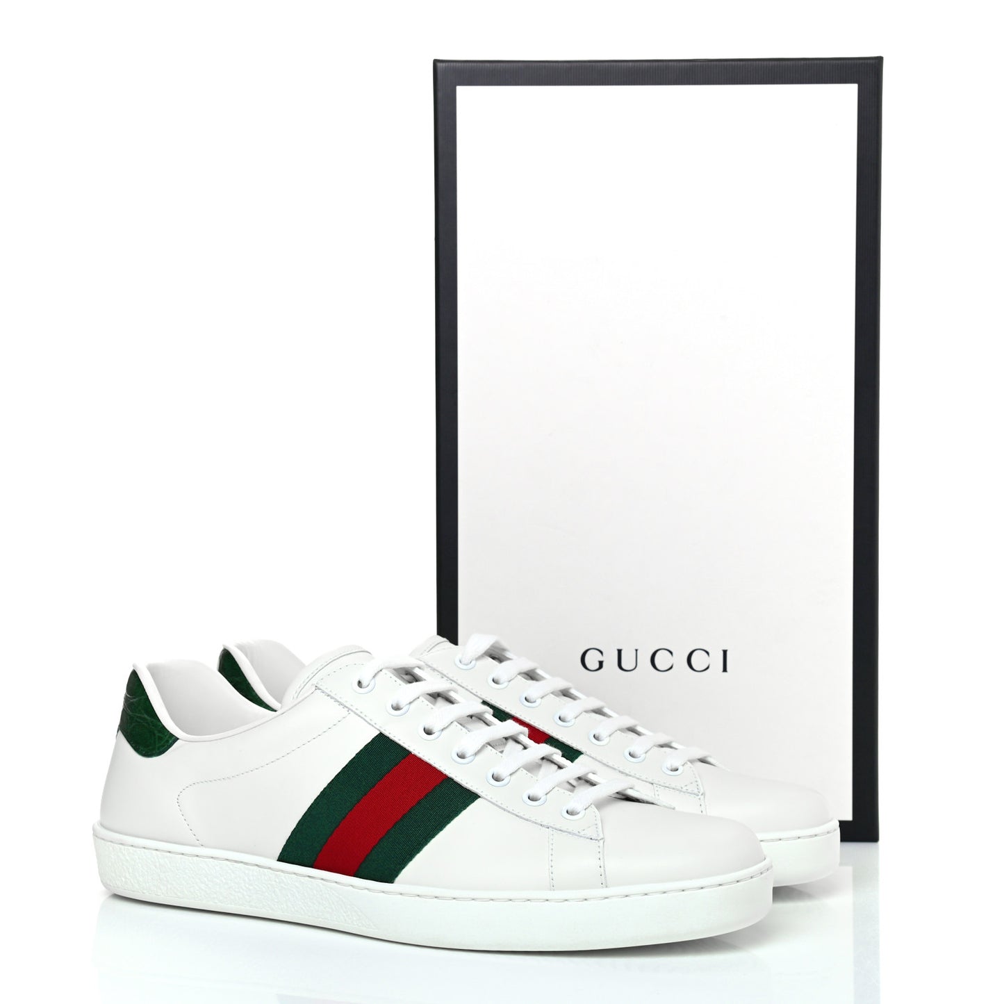 Calfskin Crocodile Web Mens Ace Sneakers 9 White Green