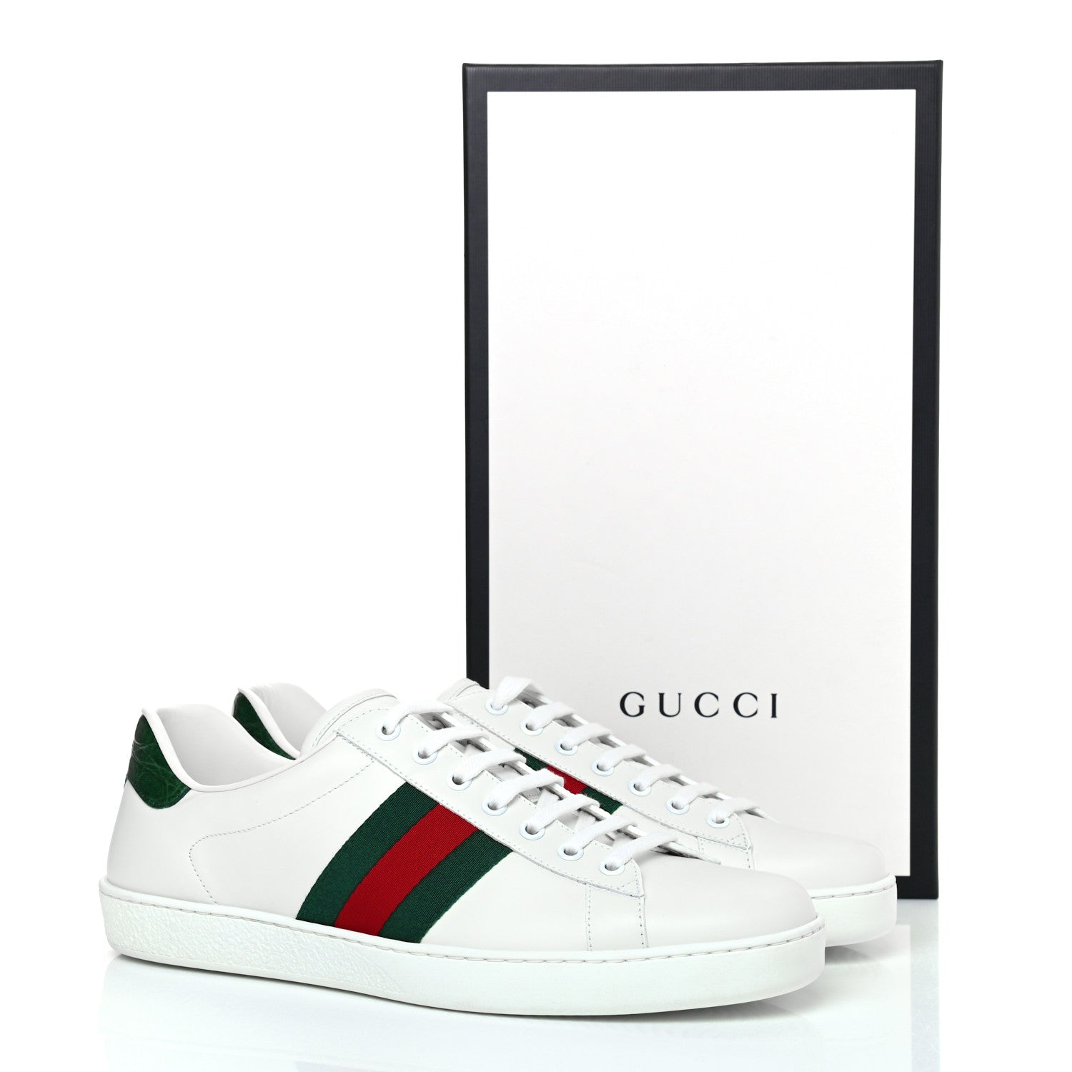 Gucci Calfskin Crocodile Web Mens Ace Sneakers 9 White Green 10 of 10