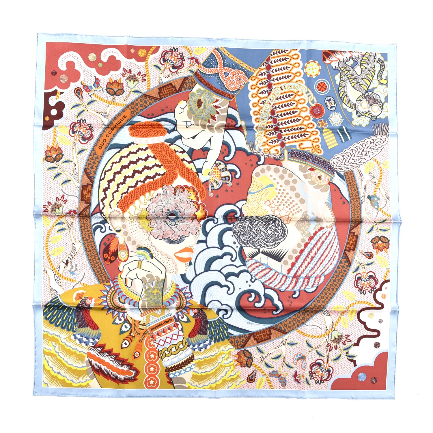 Hermes Silk Twill Duo Cosmique Scarf 90 Bleu Ciel Brique 1 of 7