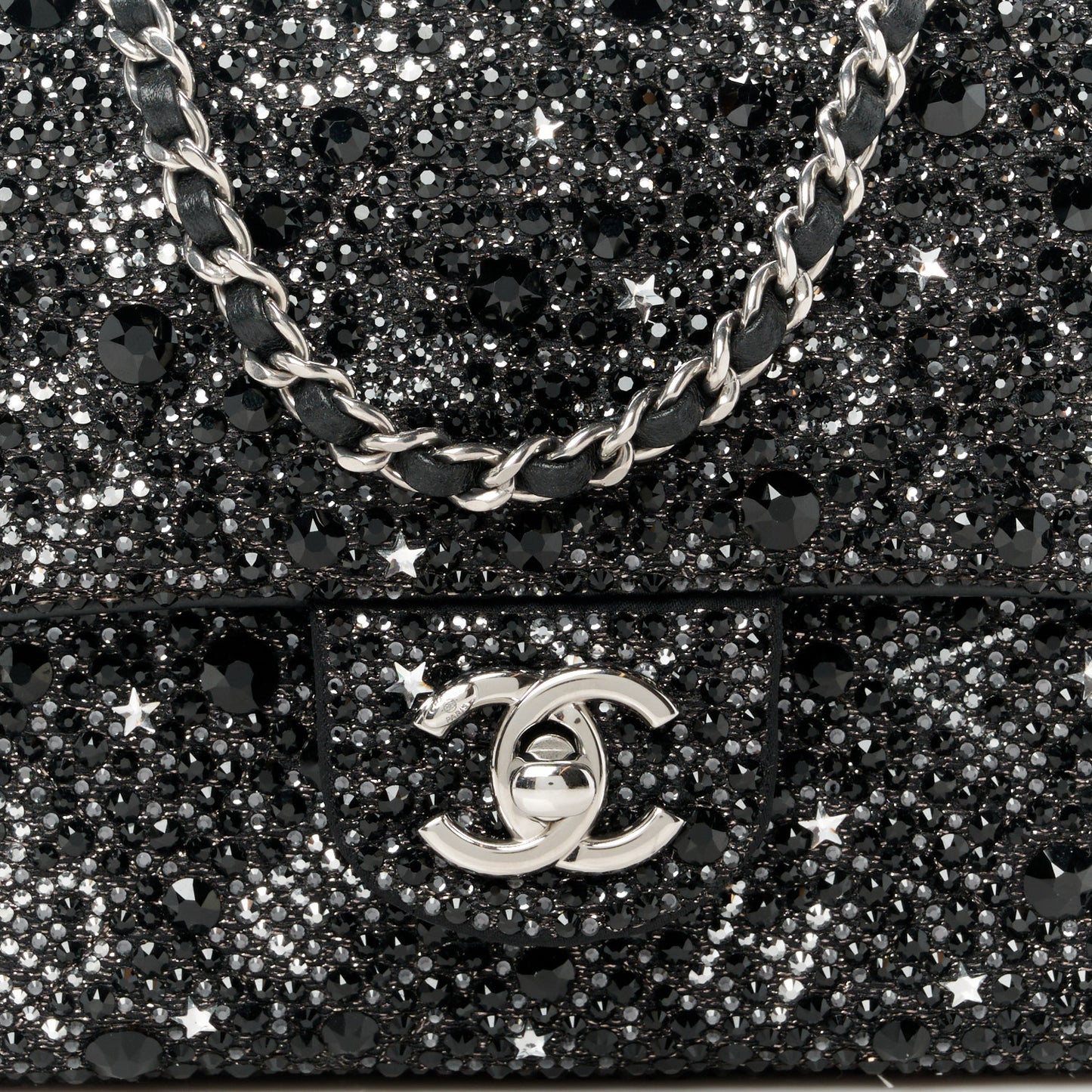 Satin Diamante Lucky Symbols Evening Flap Bag Black