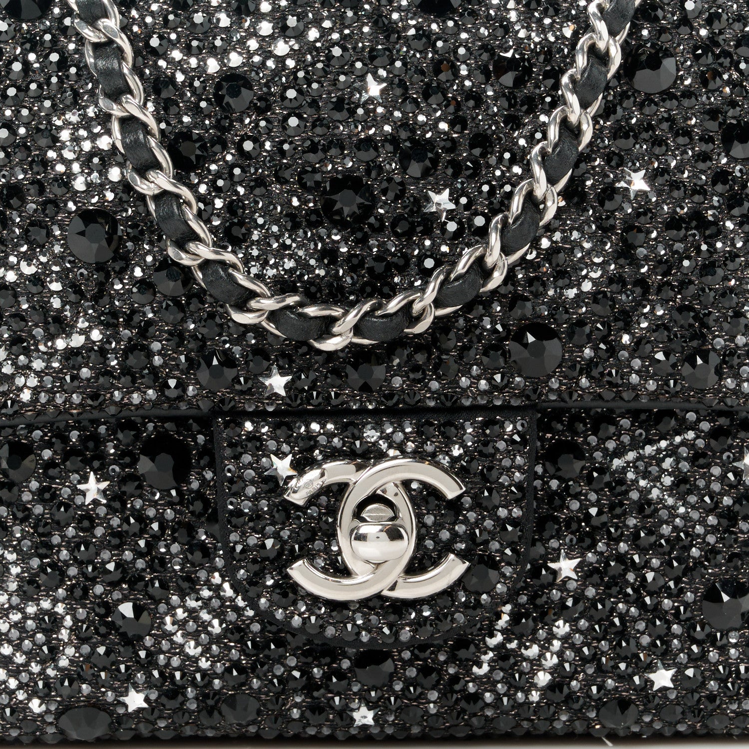 Chanel Satin Diamante Lucky Symbols Evening Flap Bag Black 9 of 12