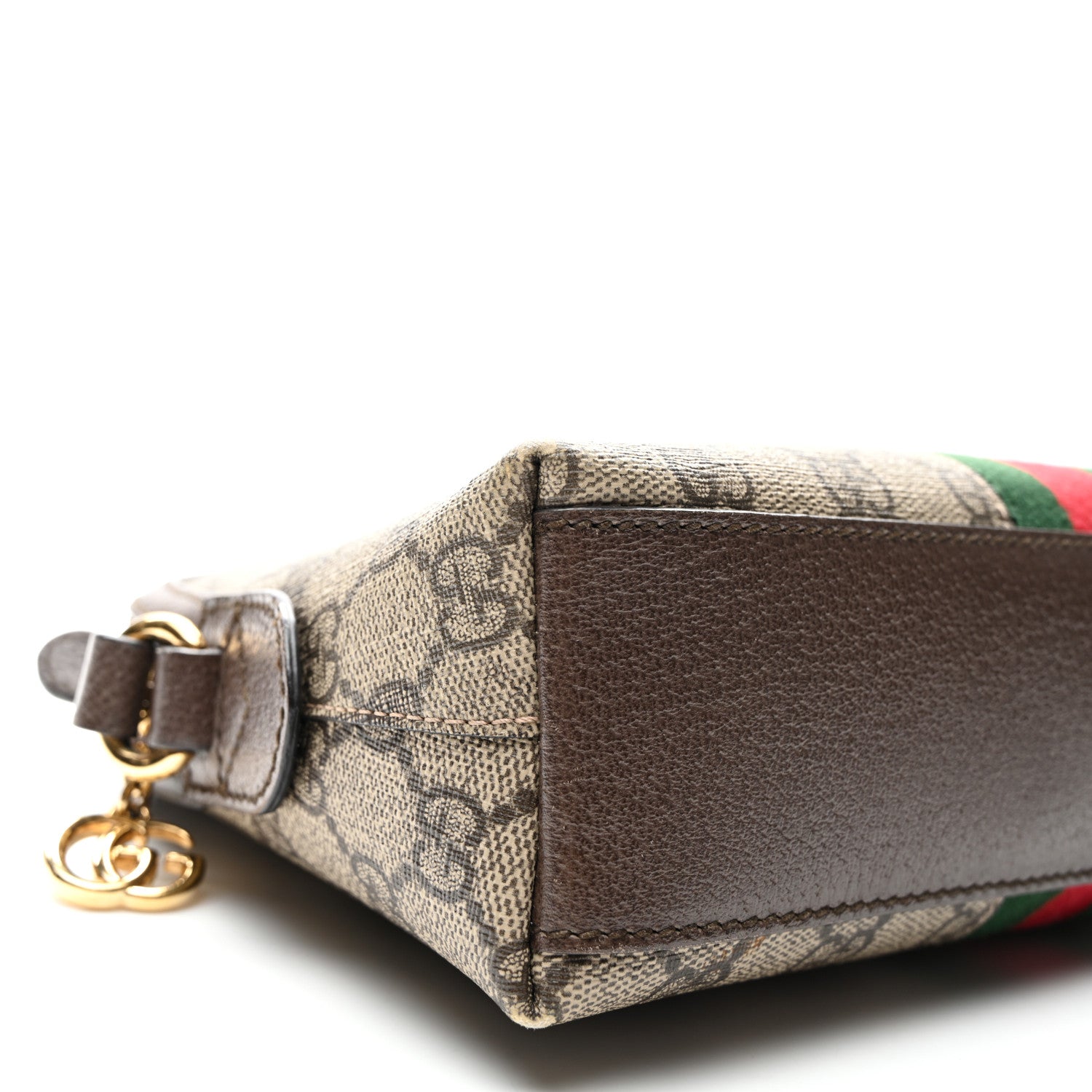 Gucci GG Supreme Monogram Textured Dollar Calfskin Web Small Ophidia Dome Shoulder Bag Beige Ebony New Acero 9 of 11