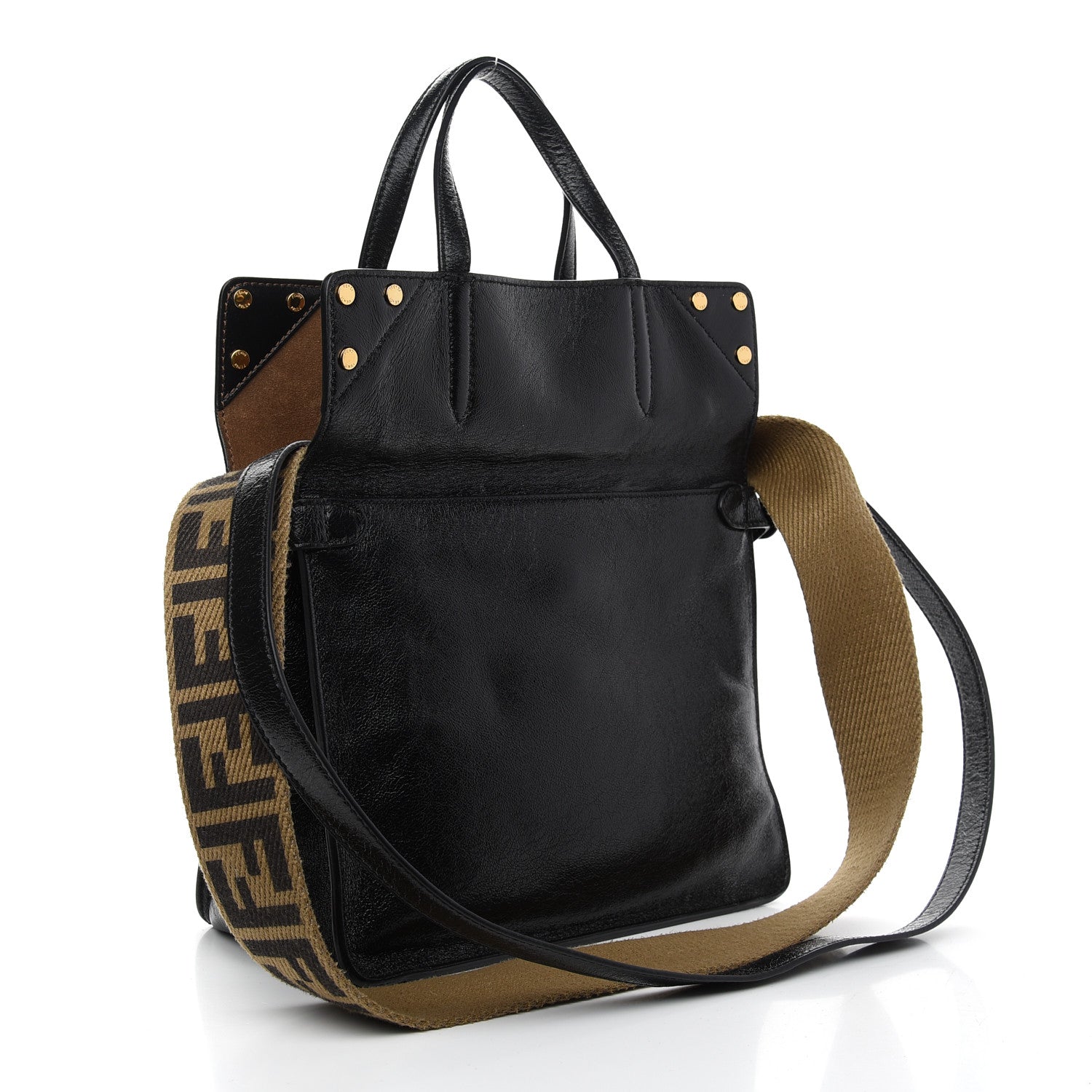 Fendi Agnello Old Shine Vitello Go Rain Small Flip Tote Black Marrone 5 of 10